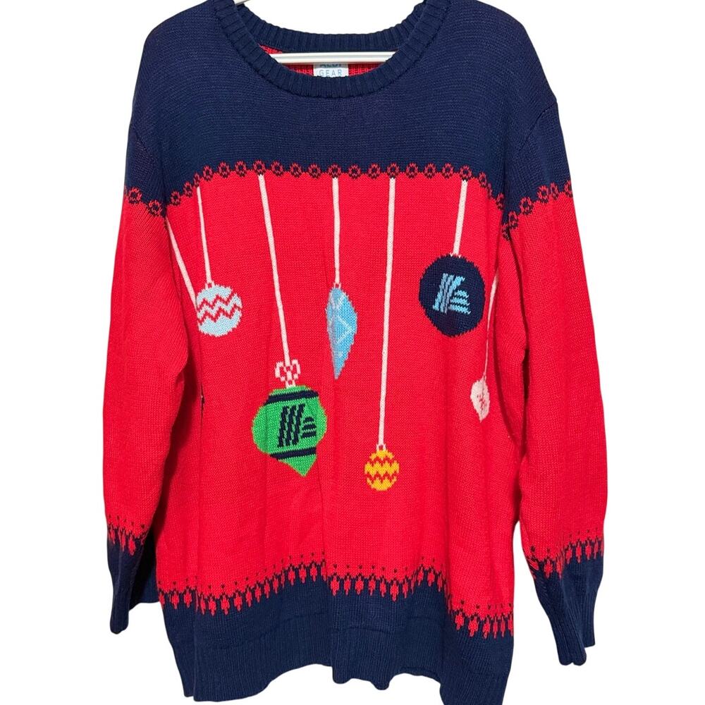 Aldi Gear Unisex Christmas 2023 Red Sweater Blue Rim Branded Ornaments Size XXL